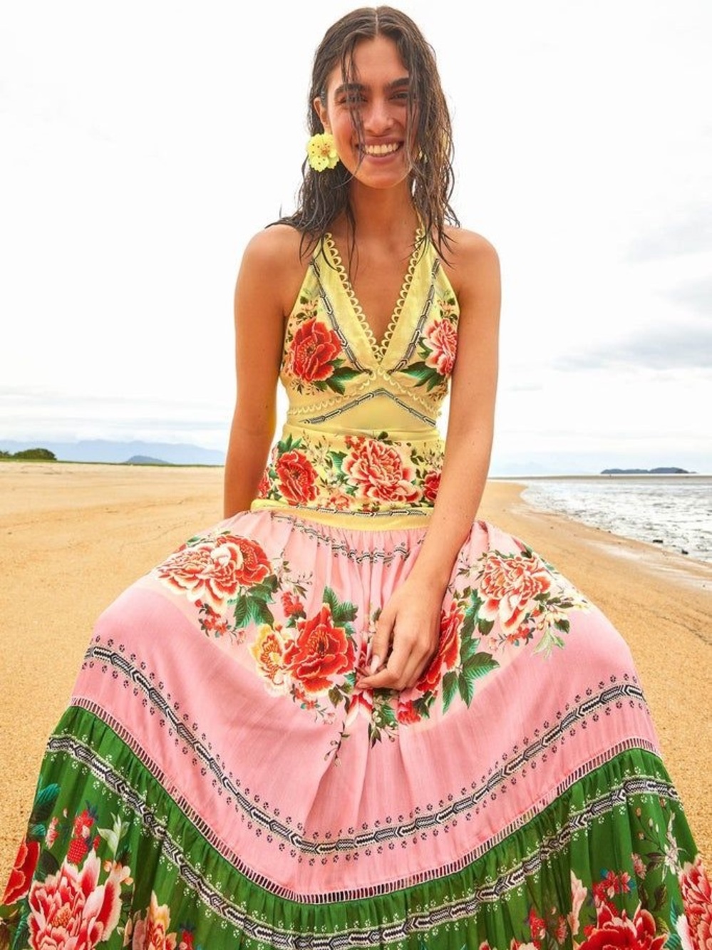 FARM Rio Yellow, Pink & Green Floral Maxi Dress